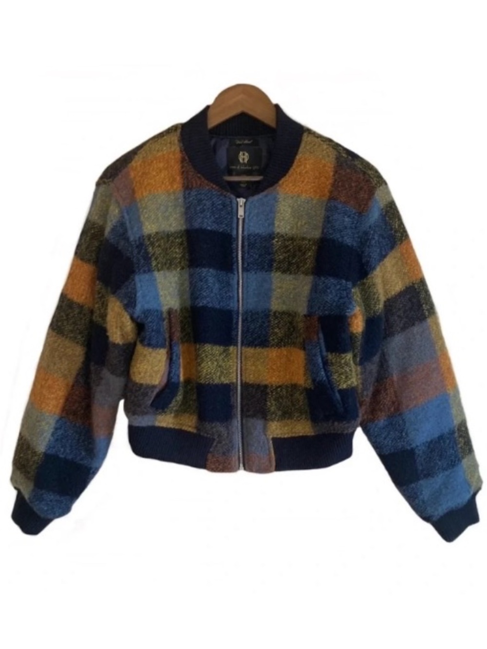 HoH House of Harlow 1960 Wool Blend Plaid Bomber Lined Jacket